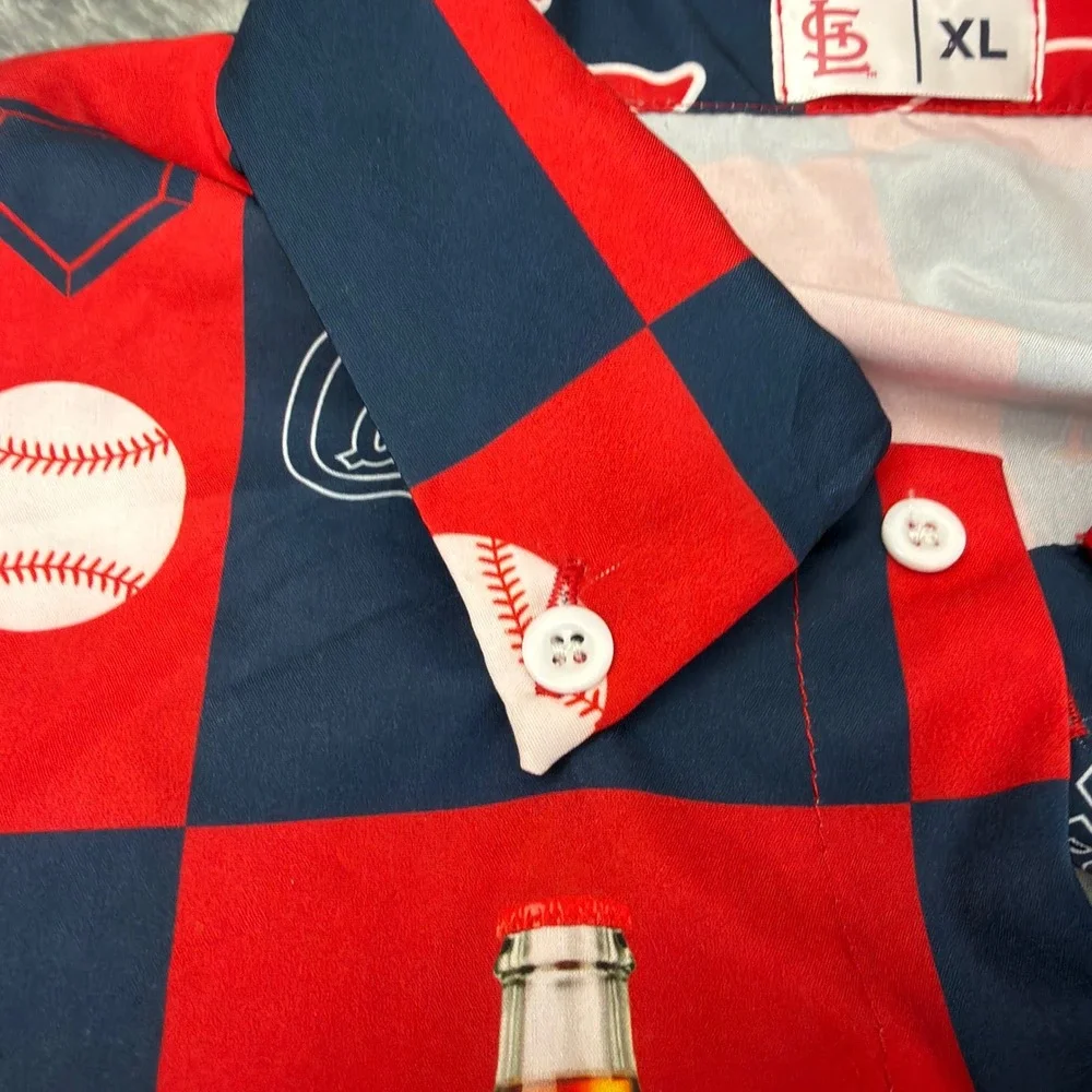 St. Louis Cardinals Coca-Cola MLB Mens XL Button Down Shirt Short Sleeve Red Nvy